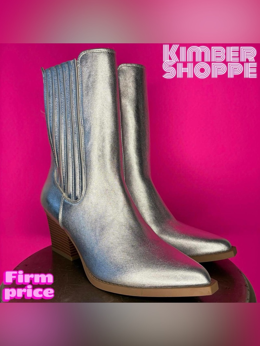 Forever 21 Silver Faux Leather Western Mid Calf Pull-On Boot US 7